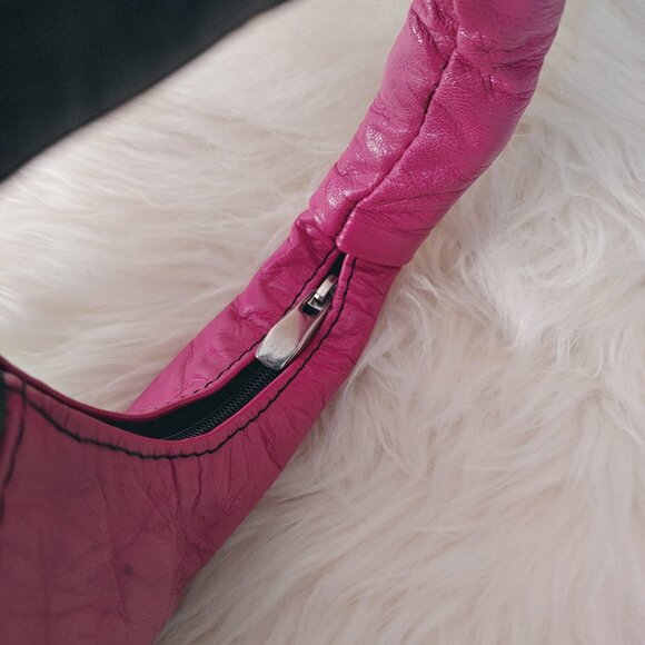 Custom Made Half Black and Half Pink-Purple / Fuchsia Leather Mini Handb… - Picture 5 of 14